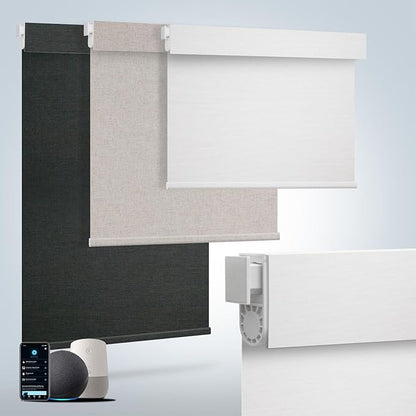 Motorized Blinds for Windows - Hapadif Roller Window Shades with Remote, No-Drill Installation, Cordless Automatic Blackout Electric Blinds, Adjustable Height, Easy to Use (White, 34.5 x 72)