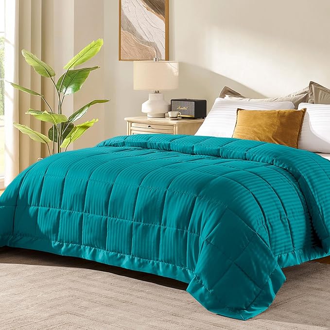 downluxe Queen Size Blanket with Satin Trim, Lightweight Down Alternative Blankets Queen Size for All Season, Machine Washable (Teal, 90x90 Inch)