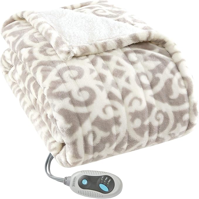 Beautyrest Wearable Electric Poncho Wrap Blanket, Ultra Soft Sherpa & Berber Fleece Heated Throw, UL Certified & Oeko-TEX, 3 Heat Settings & 2 Hour Auto Shutoff, Gift-Ready, 50" x 64", Grey Lattice