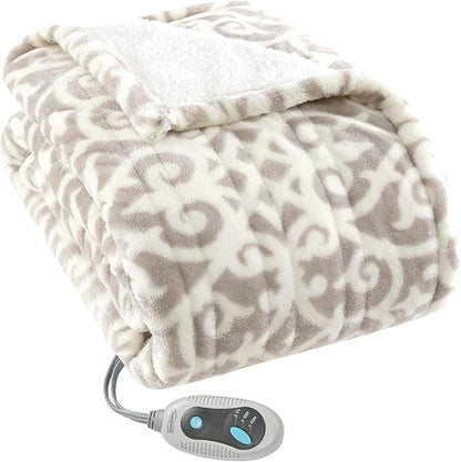 Beautyrest Wearable Electric Poncho Wrap Blanket, Ultra Soft Sherpa & Berber Fleece Heated Throw, UL Certified & Oeko-TEX, 3 Heat Settings & 2 Hour Auto Shutoff, Gift-Ready, 50" x 64", Grey Lattice