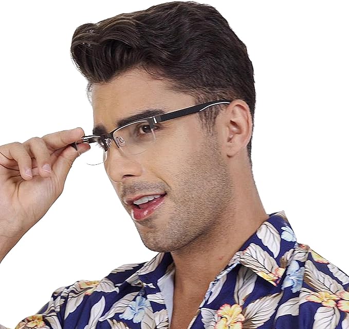 4 Pack Reading Glasses for Men, Blue Light Blocking Computer Readers, Anti UV Ray/Eye Strain/Glare, Metal Frame Eyeglasses with Pouches(250 Magnification Strength)