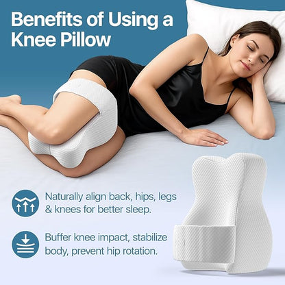 Knee Pillow for Side Sleepers, Large Comfortable Memory Foam Leg Pillow for Side Sleeping, Adjustable Strap, Pillow Sleeping Between Legs Aligns Spine, Relief for Sciatica, Back, HIPS, Knees, Joints