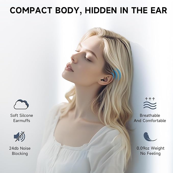 Invisible Sleep Earbuds, Smallest Sleep Headphones for Side Sleepers Low Profile Micro Tiny Discreet Hidden Earbuds for Work, Wireless Mini IPX5 Waterproof for Small Ear Canals, Deep Black
