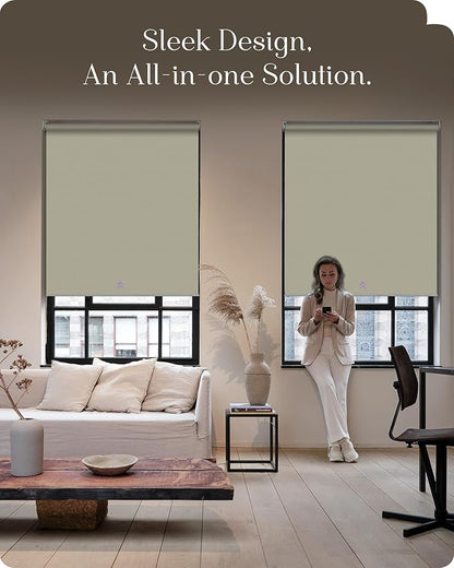 Graywind Smart Roller Shades 100% Blackout Window Blinds with APP Control Customized Automatic Shades for Home and Office(27" Wx72 H,Beige)
