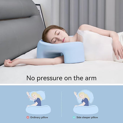 AM AEROMAX Side Sleeping Pillow with Arm Holes - Ergonomic Memory Foam Pillow for Cervical, Neck, Shoulder & Rotator Cuff Pain Relief - Ideal for Side Sleepers.(Blue)