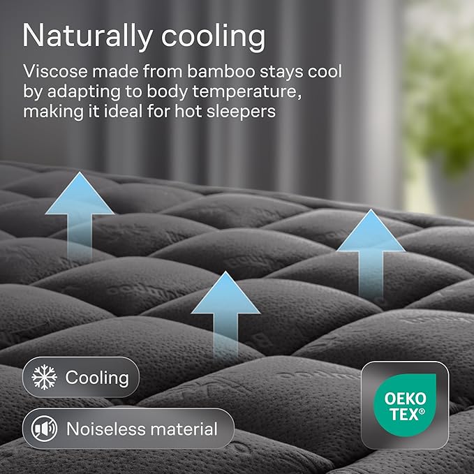 Ultra Soft Twin XL Size Mattress Topper - Viscose Made from Bamboo Pillow Top Mattress Pad for Back Pain Relief - Naturally Cooling for Hot Sleepers, Dark Gray