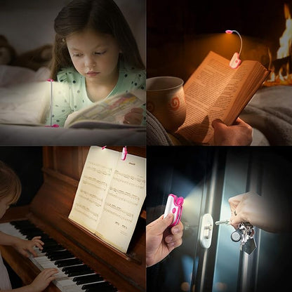 Amber Reading Light Rechargeable, Book Light Kids for Reading in Bed, Clip On Reading Book Light, 2 Lighting Modes, Blue Light Blocking for Eye-Care, Small Bookmark Light for Bookworm-Magenta