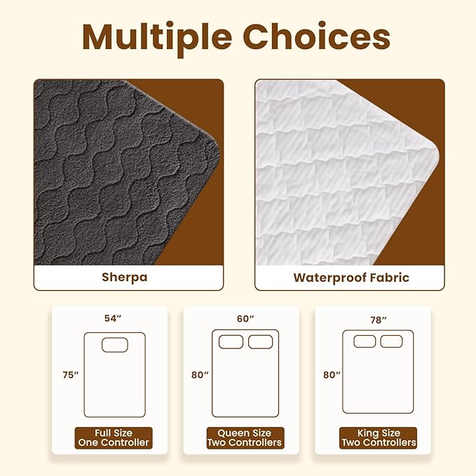 Bearhug Electric Heated Mattress Pads King Size Dual Controllers 78”×80” Waterproof Bed Warmer 21” Deep Pocket 10 Heat Settings 12-Hour Timer Machine Washable White