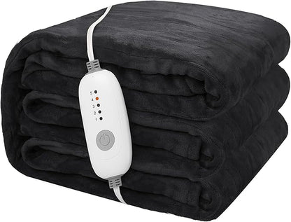 Electric Heated Blanket 72"x84" Full Size Flannel Heated Blanket, Cozy & Warm for All Night, 5 Heat Settings & 10 Hours Auto Off, Machine Washable, Black