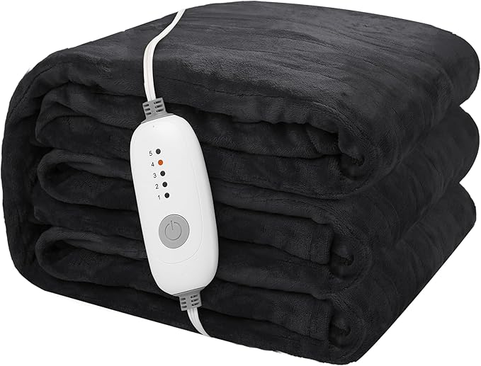 Electric Heated Blanket 62"x84" Twin Size Flannel Heated Blanket, Cozy & Warm for All Night, 5 Heat Settings & 10 Hours Auto Off, Machine Washable, Iron Grey