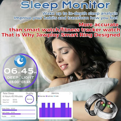 Smart Ring Fitness Tracker Sleep Tracking Heart Rate Monitor Pedometer, Waterproof Activity Tracker Fitness Ring Steps Counter, Gesture Controls for Short Video, 8 Days Last, Silver, #12