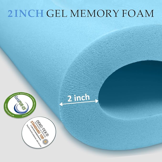 4 Inch Queen Mattress Topper Dual Layer, 2 Inch Gel Memory Foam Plus 2 Inch Cooling Pillow Top Mattress Pad Cover for Back Pain, with 8-21 Inch Deep Pocket