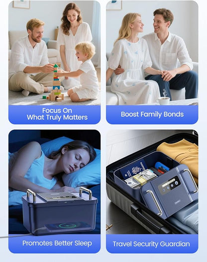 Vaydeer Safe Timed Lock Box with Dual Metal Handles-Phone Lock Box with Timer Unplug from Phone, Video Game, Social Media, Craving,Self-Control Lockable Storage Box for Focus & Self-Control(Dark Blue)