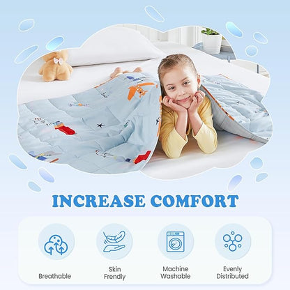 HOSUKKO Weighted Blanket - 2 lbs Cooling Blue Airplane Heavy Blanket - Small Size Breathable Blanket for Hot Sleepers(36 * 48 inches, 2 lbs)