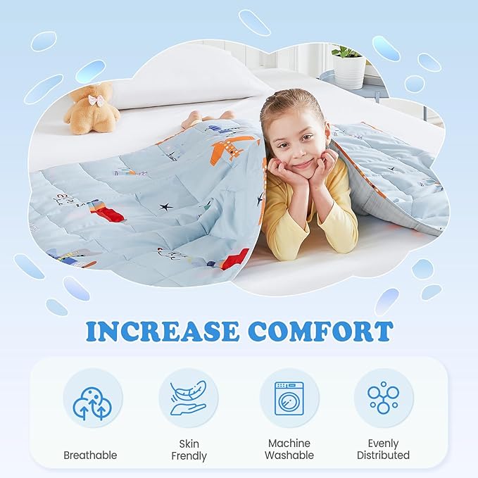 HOSUKKO Weighted Blanket - 5 lbs Cooling Blue Airplane Heavy Blanket - Small Size Breathable Blanket for Hot Sleepers(36 * 48 inches, 5 lbs)