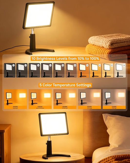 12000 Full Spectrum, UV-Free Light LED Sunlight Lamp with 3 in 1 Mount, Timer & Adjustable Brightness, Portable, Daylight for Office Reading Morning Routine