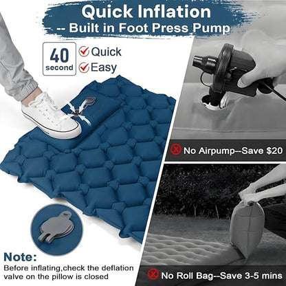 1.8 Pounds Ultralight Camping Sleeping Pad - R-Value 3.0 for 4 Seasons, Durable & 100% Waterproof Outdoor Air Mattress, Compact Sleeping Mat for Hiking, Backpacking, Travel