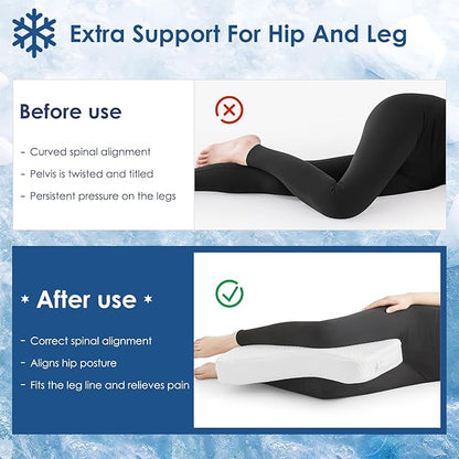 Leg Pillow for Side Sleepers, Memory Foam Knee Pillow for Side Sleeping, Leg Elevation Pillow for Hip/Back/Sciatica Pain Relief Helps Spine Alignment -18"x30" (4 INCHES) (Cooling, L)
