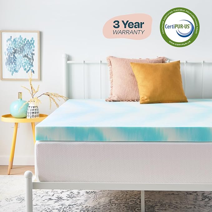 Linenspa 4 Inch Swirl Gel Memory Foam Mattress Topper, King Size – Cooling Gel Infused, Ventilation Holes – Pressure Relieving Bed Topper – CertiPUR Certified