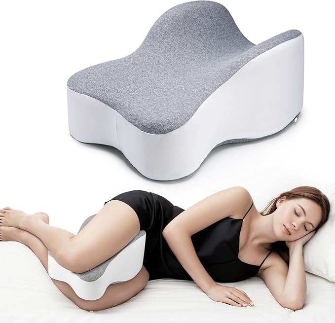 Long 14” Knee Pillow for Side Sleeper Fully Support Thighs and Knees for Required Knee Separation- Leg Pillow for Side Sleeping Between Legs Aligns Spine- Large, Gray