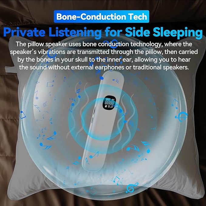Bone Conduction Pillow Speaker | Under Pillow Bluetooth Speaker for Sleeping | Private Sleep Speaker with 11 White Noises & TF Card Slot – Ideal for Late-Night Scrolling Without Disturbing Partner