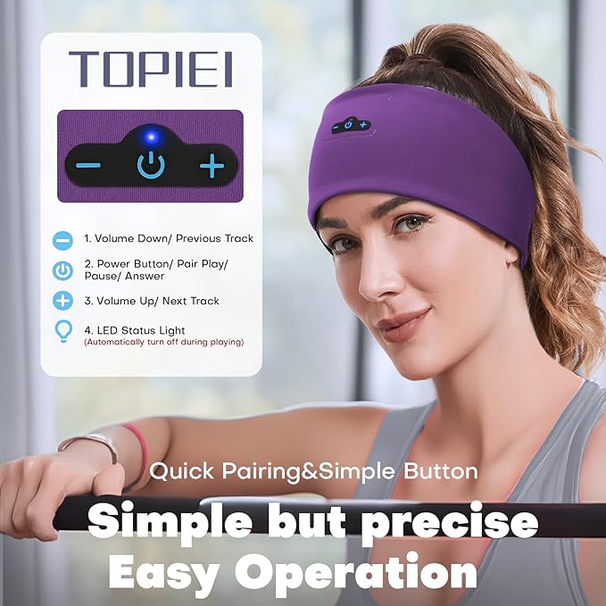 Sleep Headphones Bluetooth Headband for Side Sleeper, 17H Playtime, Wireless Headband Headphones with HD Stereo Speakers for Workout,Running,Yoga, Ideal Gifts for Men, Women, Teens, Black + Purple