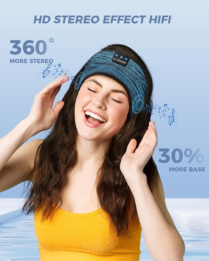 LC-dolida Boho Sleep Headphones Headband, Over Ear Bluetooth Headphones Wireless Womens Headbands, Wireless Earphones Sweat Resistant Band Music Sleeping Eye Mask Earbuds for Sports Unique Gifts
