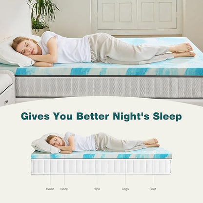 NEWBULIG Mattress Toppers Memory Foam Full, 4 Inch Thick Bed Topper Pad Cooling Gel Infused Soft Comfy Padding Breathable for Sleeper Sofa Couch RV Camper, CertiPUR-US Certified