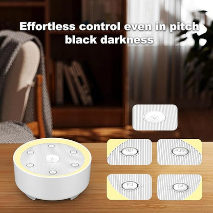 Kipcush White Noise Machine - 21 Soothing Non-Looping Sounds, Dimmable Night Light, & Blind-Touch Buttons | USB-Powered Portable Sleep Therapy for Babies, Adults, Office & Travel - White