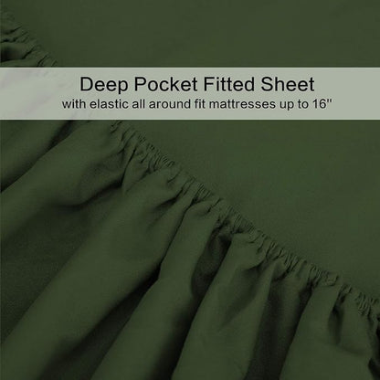 Best Season 3 Piece Bed Sheet Set (Twin Size Olive Green) 1 Flat Sheet,1 Fitted Sheet and 1 Pillow Cases,100% Brushed Microfiber 1800 Luxury Bedding,Deep Pockets,Extra Soft & Fade Resistant