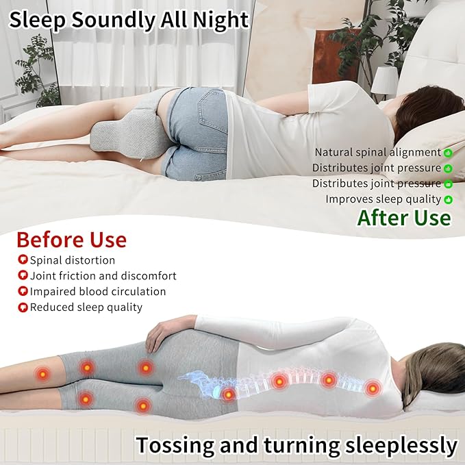 Pregnancy Knee Pillow for Side Sleepers with Strap, Memory Foam Leg Pillow for Sciatica Pain Relief, Hip & Back Support, Alignment Cushion for Pregnant Women, Post Surgery Leg Elevation (Gray)
