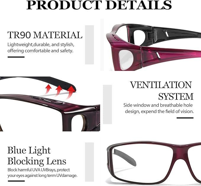 LVIOE Fit Over Blue Light Blocking Glasses and Computer Eyewear- Wear Over Prescription Glasses/Reading Glasses/RX Glasses