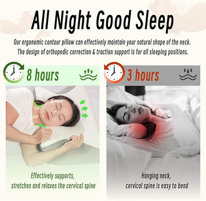 Cervical Pillow for Neck Pain Relief, Ergonomic Contour Orthopedic Pillow for Sleeping Shoulder Pain & Support, Cozy Memory Foam Neck Pillow with Pillowcase for Side Back Stomach Sleeper(White)