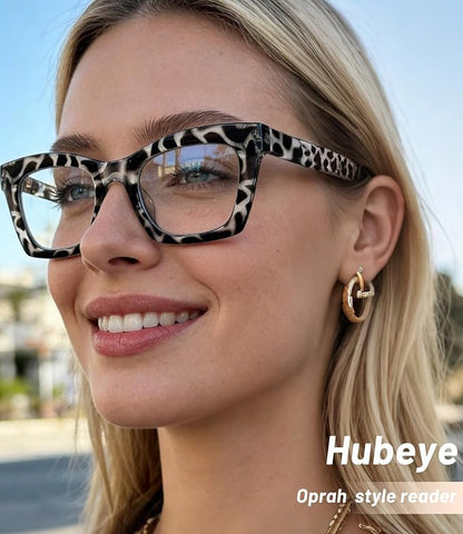 Hubeye Oprah Style Reading Glasses for Women Men Blue Light Blocking Computer Square Readers with Spring Hinge