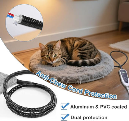 Cat Heating Pad 17 x 13 in with Smart Thermostat Switch and Power Line Protection Tube,Obtained MET and UL Dual Certification,Waterproof Pet Heating Pad for Cats, with Long Velvet Cloth Cover
