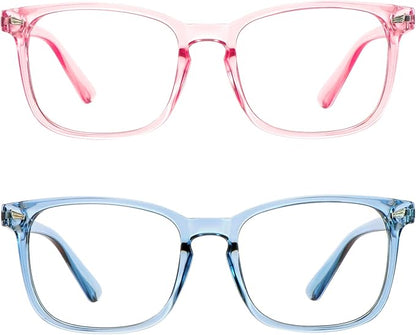 LifeArt 2 Pairs Blue Light Blocking Glasses with Spring Hinge, Anti Eyestrain, Computer Reading Glasses, Gaming Glasses, TV Glasses for Women Men, Anti UV, Anti Glare (Blue&Pink, +2.50 Magnification)
