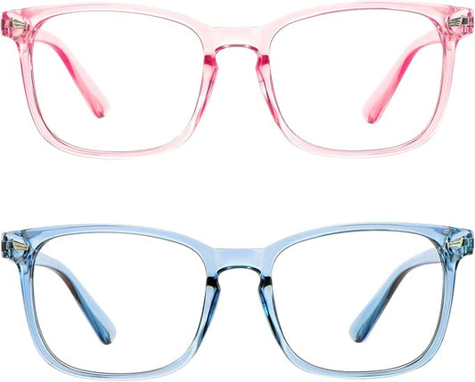 LifeArt 2 Pairs Blue Light Blocking Glasses with Spring Hinge, Anti Eyestrain, Computer Reading Glasses, Gaming Glasses, TV Glasses for Women Men, Anti UV, Anti Glare (Blue&Pink, +3.00 Magnification)
