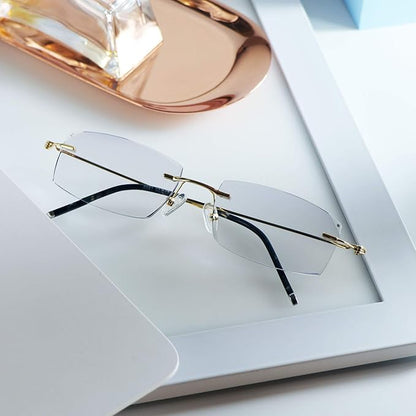 LifeArt Blue Light Blocking Glasses, Computer Reading Glasses, Anti Blue Rays, Reduce Eyestrain, Rimless Frame Tinted Lens with Diamond, Stylish for Men and Wowen (+2.50 Magnification)