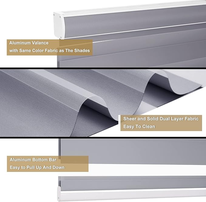 Changshade Zebra Blinds Cordless for Windows Blackout Custom Size, Zebra Roller Shades Dual Layer Horizontal Privacy for Indoor Sliding Glass Doors, Living Room, Bedroom, Bathroom, Nursey, Dark Grey