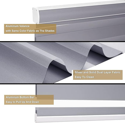 Changshade Zebra Blinds Cordless for Windows Blackout Custom Size, Zebra Roller Shades Dual Layer Horizontal Privacy for Indoor Sliding Glass Doors, Living Room, Bedroom, Bathroom, Nursey, Dark Grey