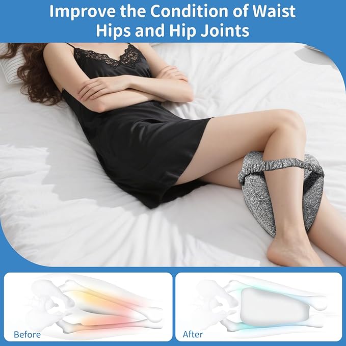 Knee Pillow for Side Sleepers, Leg Pillow with Elastic Strap, Smooth Spine Pillow for Side Sleeping, Thigh Pillows with Removable and Washable Cover, Dark Gray