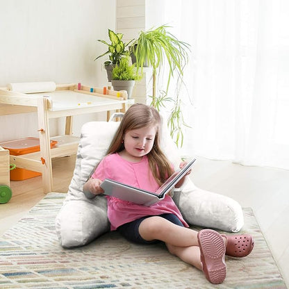 Nestl Reading Pillow with Shredded Memory Foam, Designed for Sitting Up in Bed and Couch, Back and Arms Adjustable Support for Adult & Teens Backrest Pillows for Reading, with Washable Cover White
