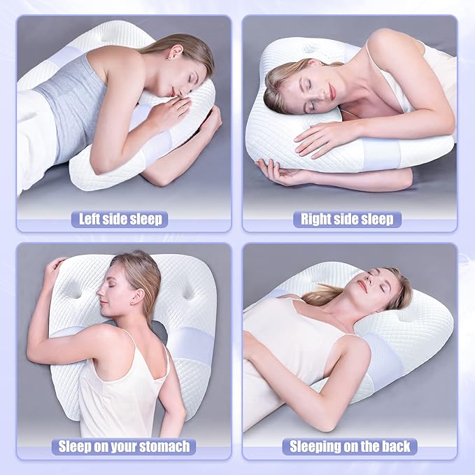 SAHEYER Side Sleeper Pillows for Adults, U Shaped Body Pillow for Pain Relief, Orthopedic Memory Foam Shoulder Pillow for Side,Stomach, Back, Arm with Removable Washable Cover (Upgraded Version),White