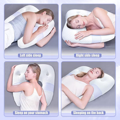 SAHEYER Side Sleeper Pillows for Adults, U Shaped Body Pillow for Pain Relief, Orthopedic Memory Foam Shoulder Pillow for Side,Stomach, Back, Arm with Removable Washable Cover (Upgraded Version),White