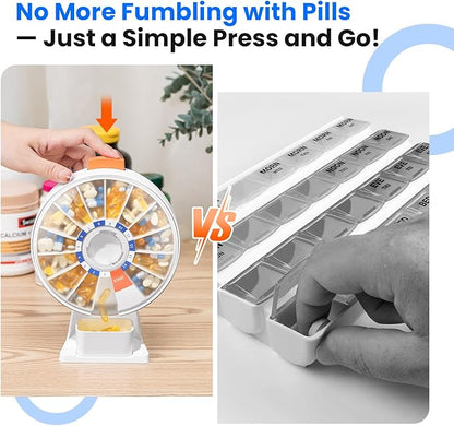 Odaro Large Pill Dispenser, Weekly Pill Organizer 7 Day Am Pm / 14 Day Pill Box, Daily Medicine Pill Organizer with Wall-Mounted or Standing Use for Vitamin, Supplement, Medicine - White
