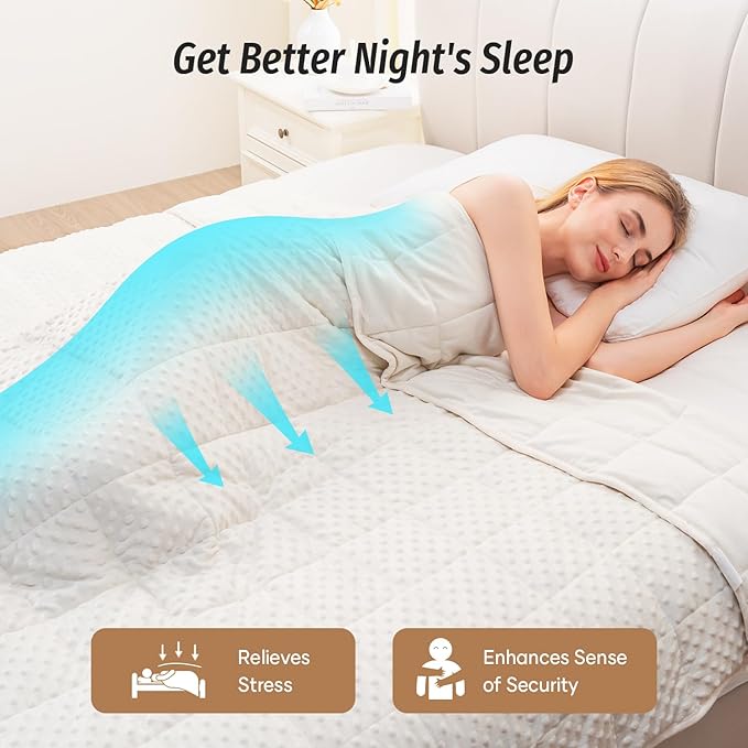 Wemore Minky Dot Weighted Blanket for Adults Twin Size 15 lbs, Soft Heavy Blanket for Stress Relief and Sleep Promotion, Breathable Blanket for All-Season with Glass Beads, White 48 x 72 inches