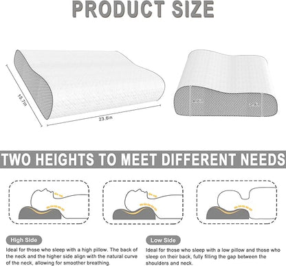 Memory Foam Pillow, Cervical Pillow for Neck Pain Relief, Ergonomic Adjustable Contour Bed Pillow for Side, Back & Stomach Sleepers (2, 23.6x15.7in)