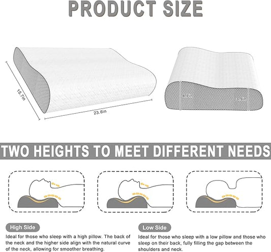 Cervical Pillow for Neck Pain Relief, Memory Foam Pillow, Ergonomic Adjustable Contour Bed Pillow for Side, Back & Stomach Sleepers (1, 23.6 * 15.7inch)