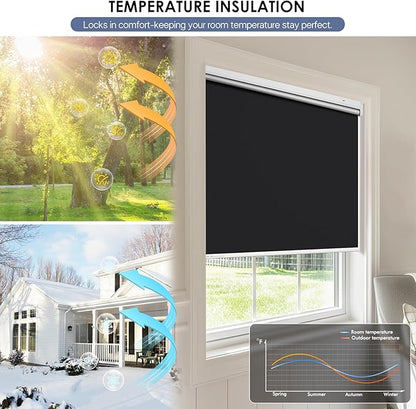 Motorized Roller Blinds with Remote Control & Solar Panel - 100% Blackout Smart Blinds, Automatic, Cordless, Electric Shades - Compatible with Alexa - Black, 46" W x 72" H
