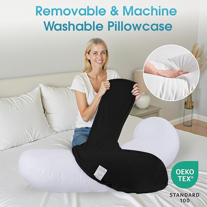 Body Pillow, Long Pillow, Memory Foam Body Pillow, C-Shaped Side Sleep Pillow, Machine Washable Pillowcase, Black-35”×10”